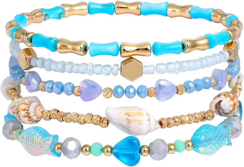 Pymach Store Dainty Gold Plated Pearl Crystal Beaded Bracelets Set for Women 14K Gold Plated Bead Pearl Beads Bracelet Stackable Paperclip Link Chain Bracelets Gold Plated Bracelets for Women Trendy Jewelry - Image 1